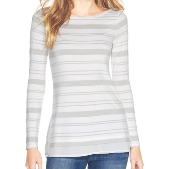 White House Black Market Tops - White House Black Market Stripe Shimmer Tee, Sz M